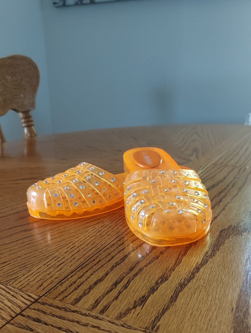 Vintage Soho Orange Jelly Slide Sandals with Rhinestone Accents